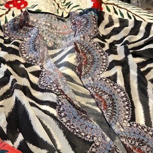 Zebra Print Long Sheer Kimono with Paisley Accents